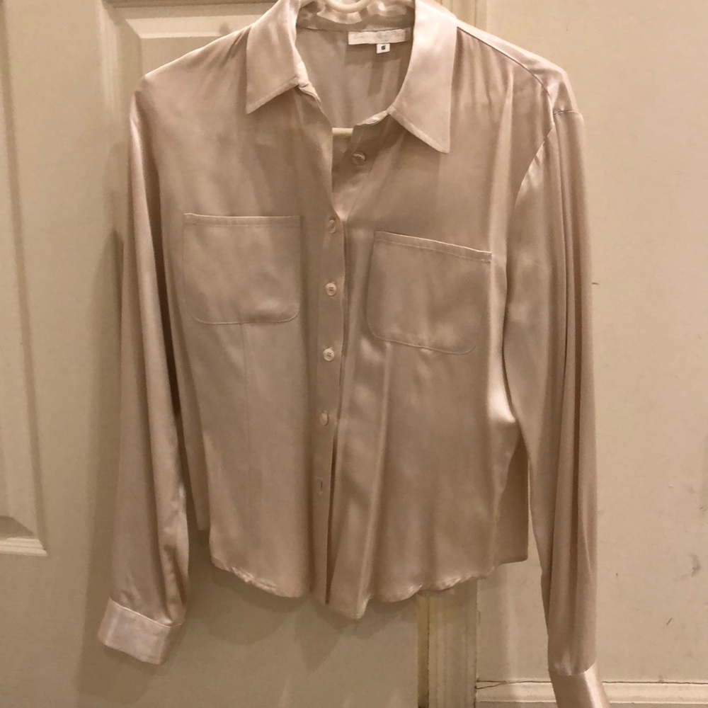 American Poet tan silk blouse. Size small